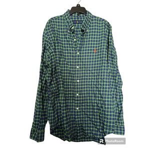 Ralph‎ Lauren blue green plaid button down size L men’s